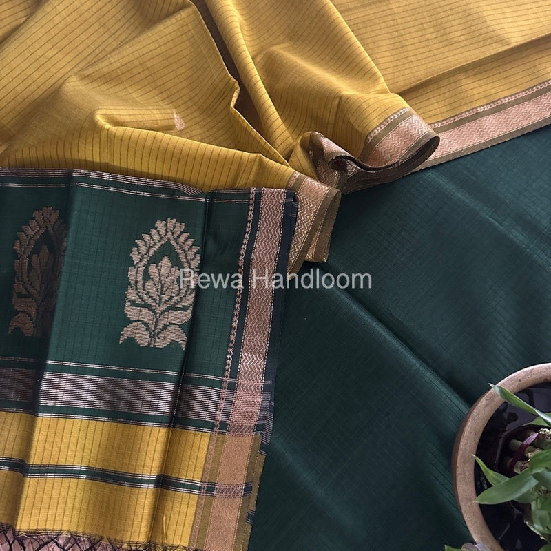 Maheshwari Chutney Green-Mehendi Green Motifs Top-Dupatta Set MS0180