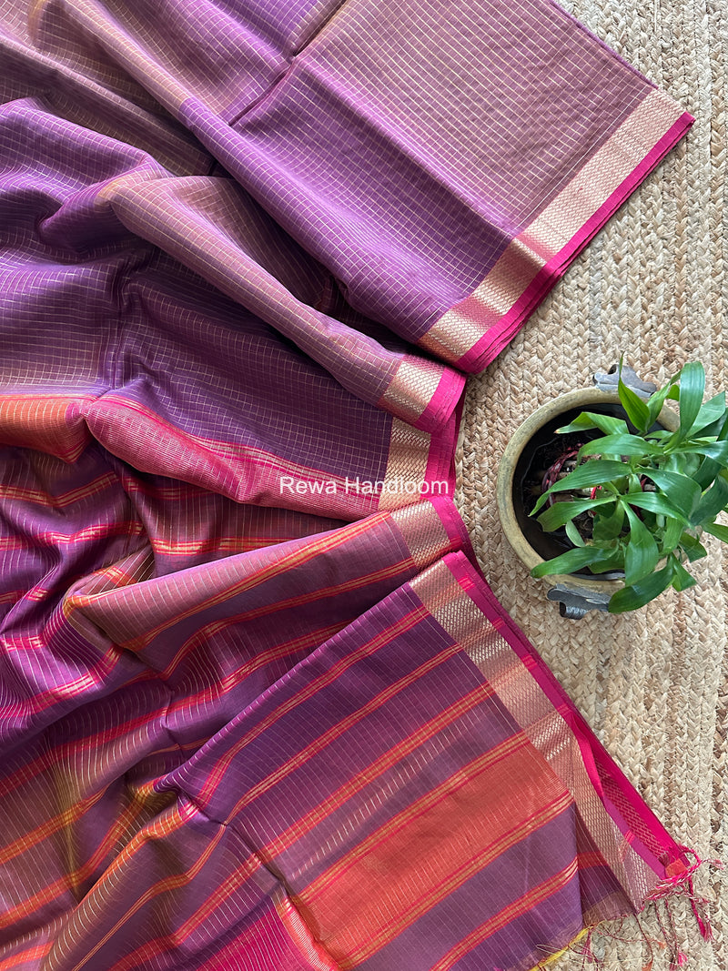 Maheshwari Light Purple Zari Checks Shaded Saree ZCSS06
