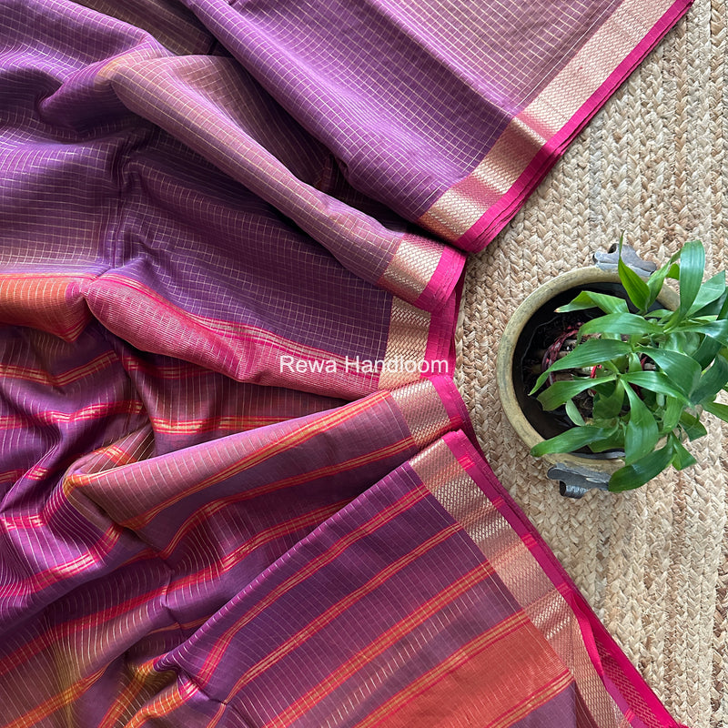 Maheshwari Light Purple Zari Checks Shaded Saree ZCSS06