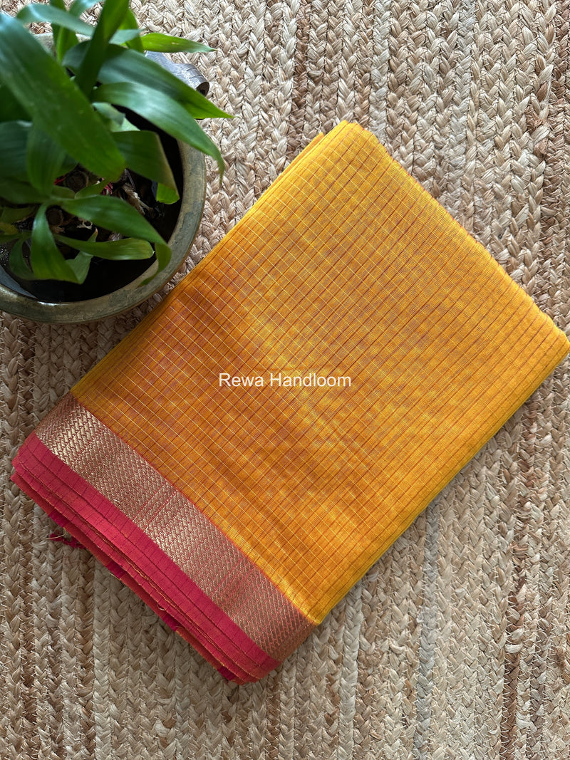Maheshwari Yellow Zari Checks Shaded Saree ZCSS05
