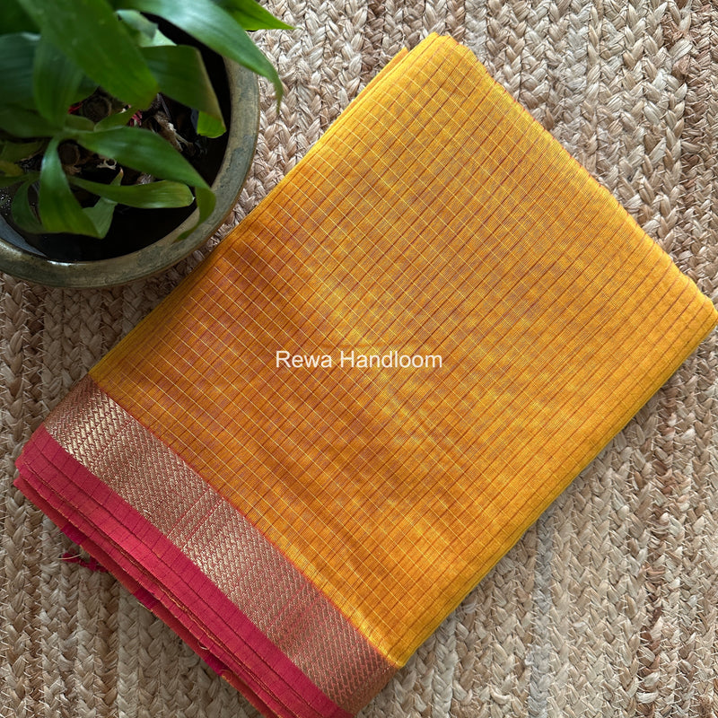 Maheshwari Yellow Zari Checks Shaded Saree ZCSS05