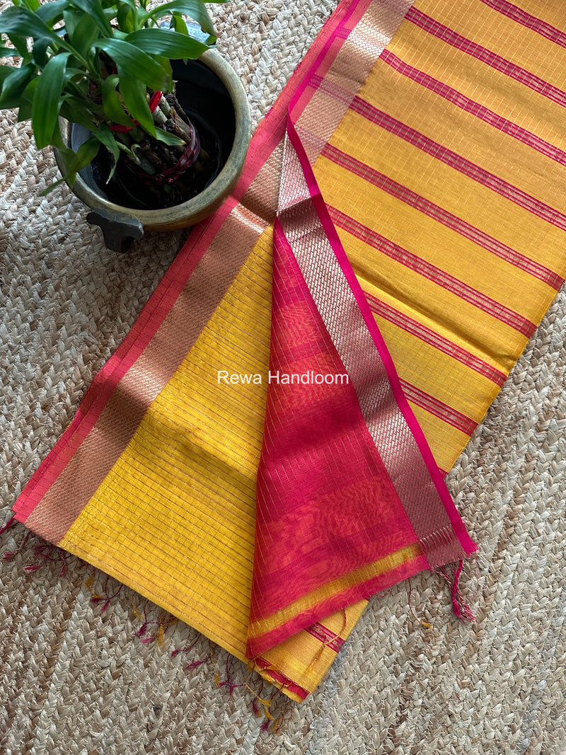 Maheshwari Yellow Zari Checks Shaded Saree ZCSS05