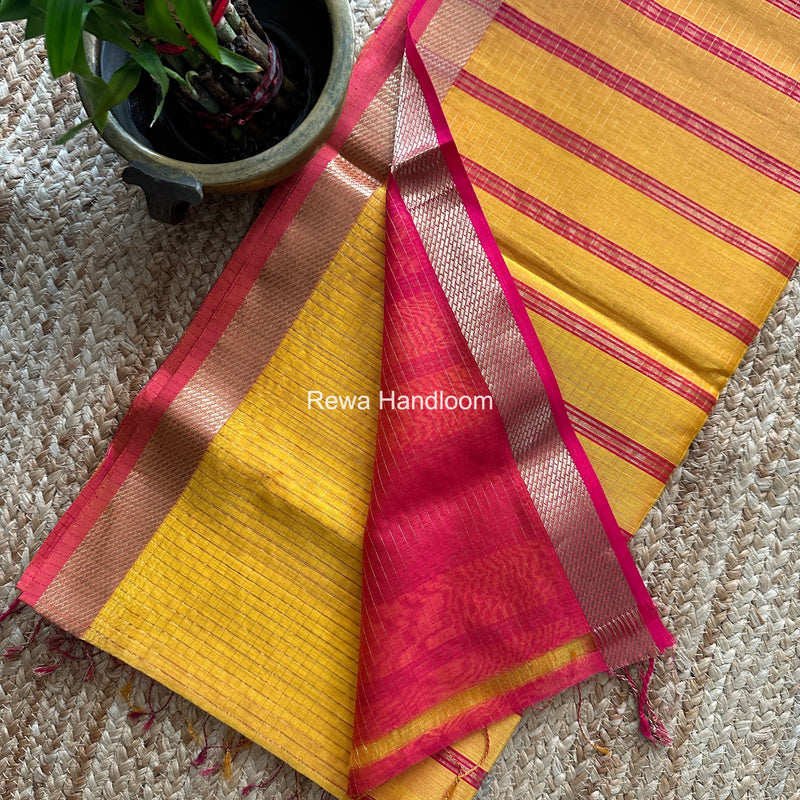 Maheshwari Yellow Zari Checks Shaded Saree ZCSS05