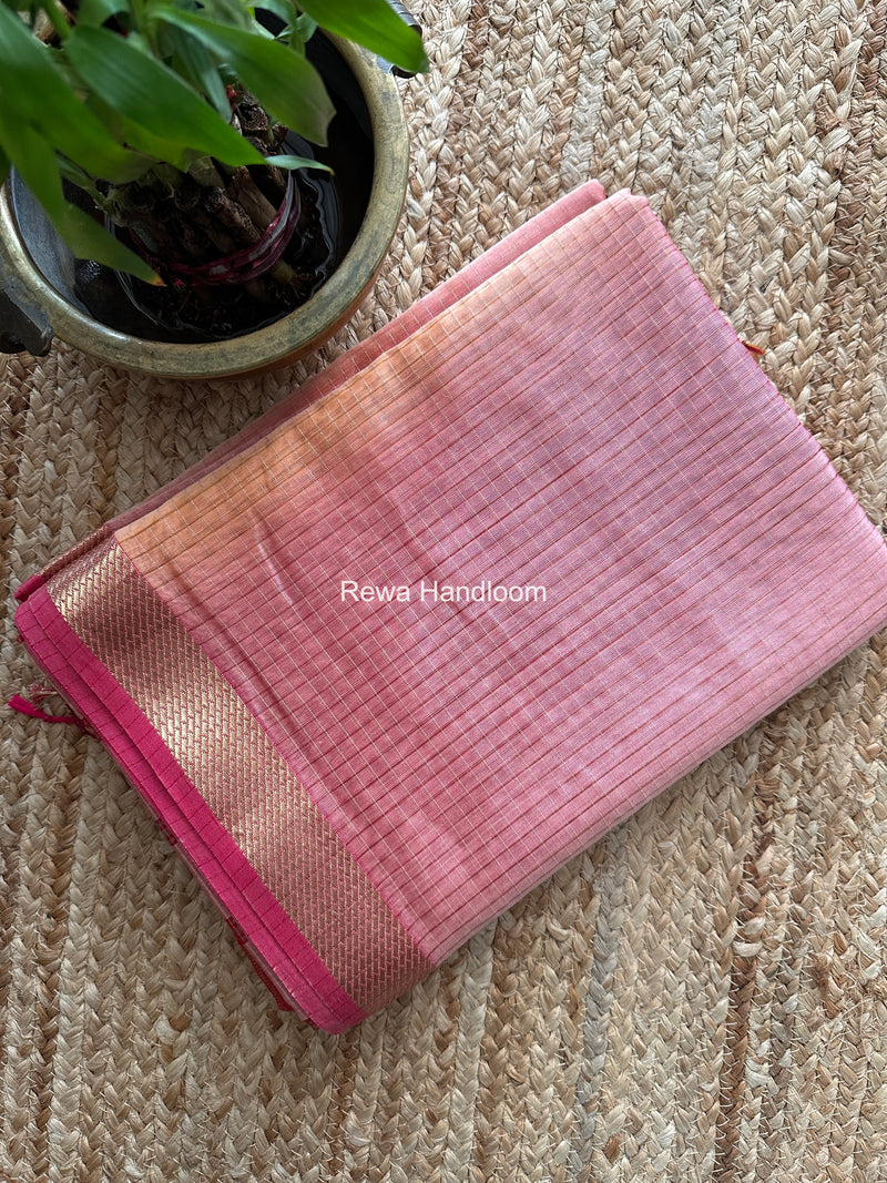 Maheshwari Baby Pink Zari Checks Shaded Saree ZCSS07