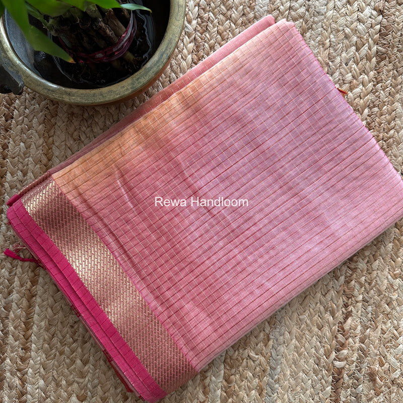 Maheshwari Baby Pink Zari Checks Shaded Saree ZCSS07