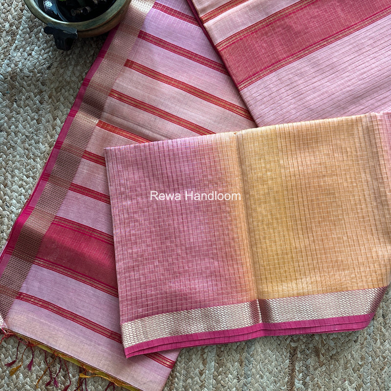 Maheshwari Baby Pink Zari Checks Shaded Saree ZCSS07