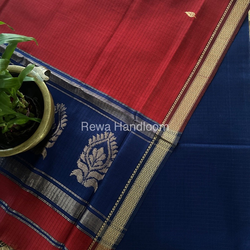 Maheshwari Blue-Red Motifs Top-Dupatta Set MS0172