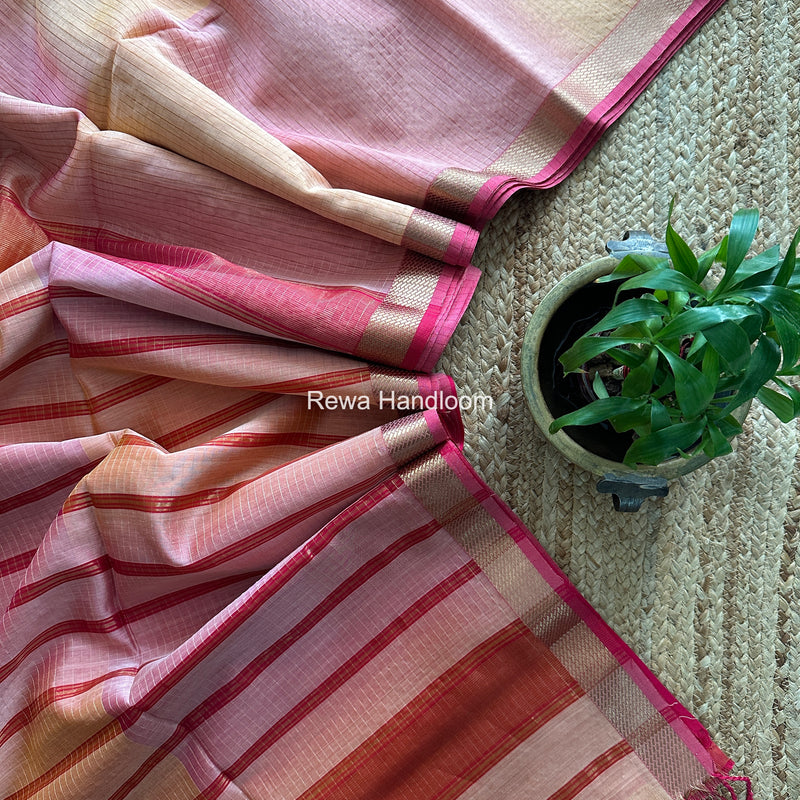 Maheshwari Baby Pink Zari Checks Shaded Saree ZCSS07