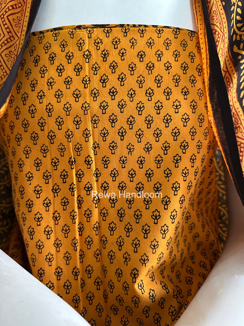 Black-Mustard Yellow Bagh Print Cotton Suit-BCS65