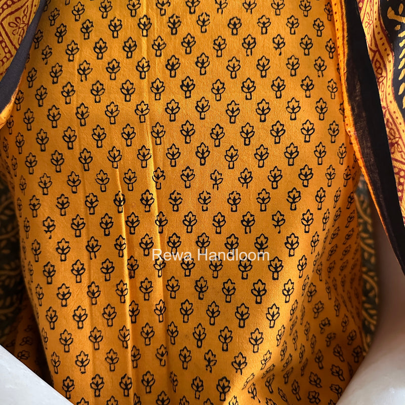 Black-Mustard Yellow Bagh Print Cotton Suit-BCS65