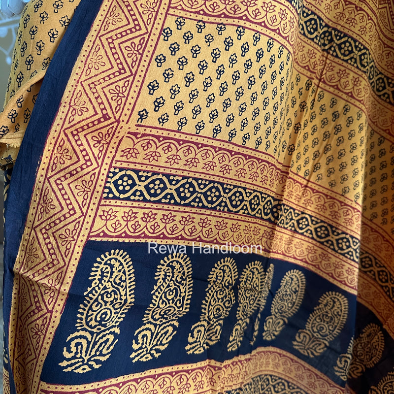 Black-Mustard Yellow Bagh Print Cotton Suit-BCS65