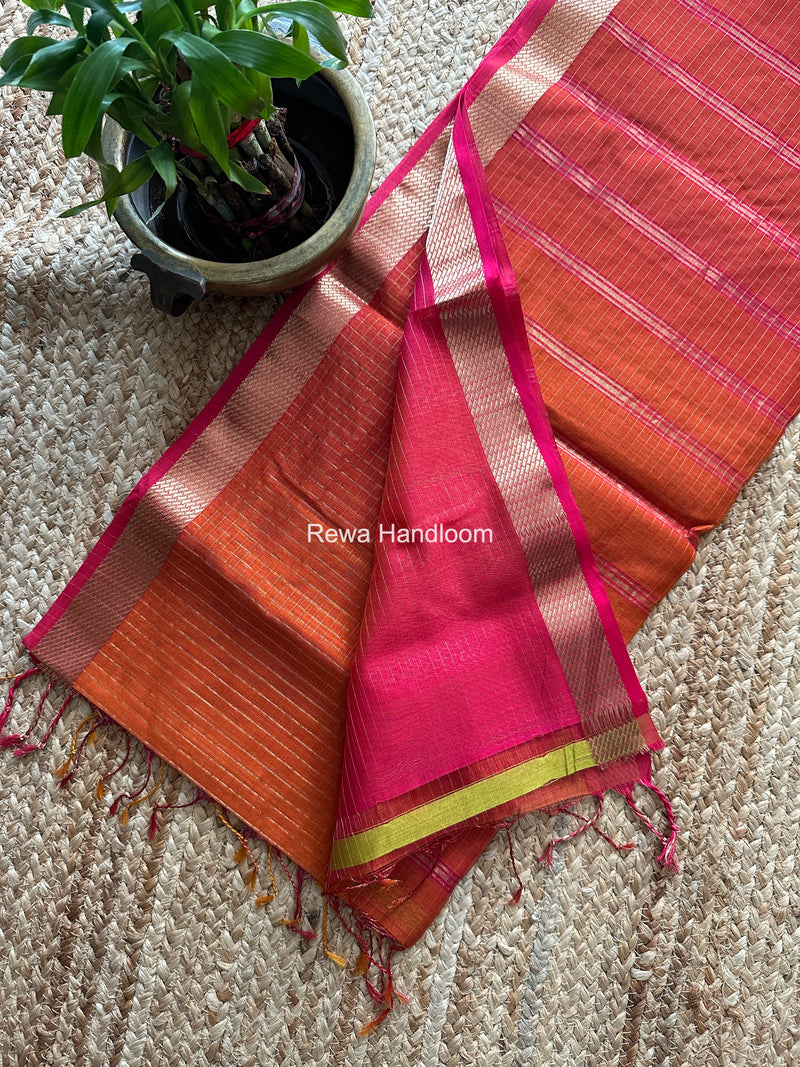 Maheshwari Carrot Red Zari Checks Shaded Saree ZCSS08
