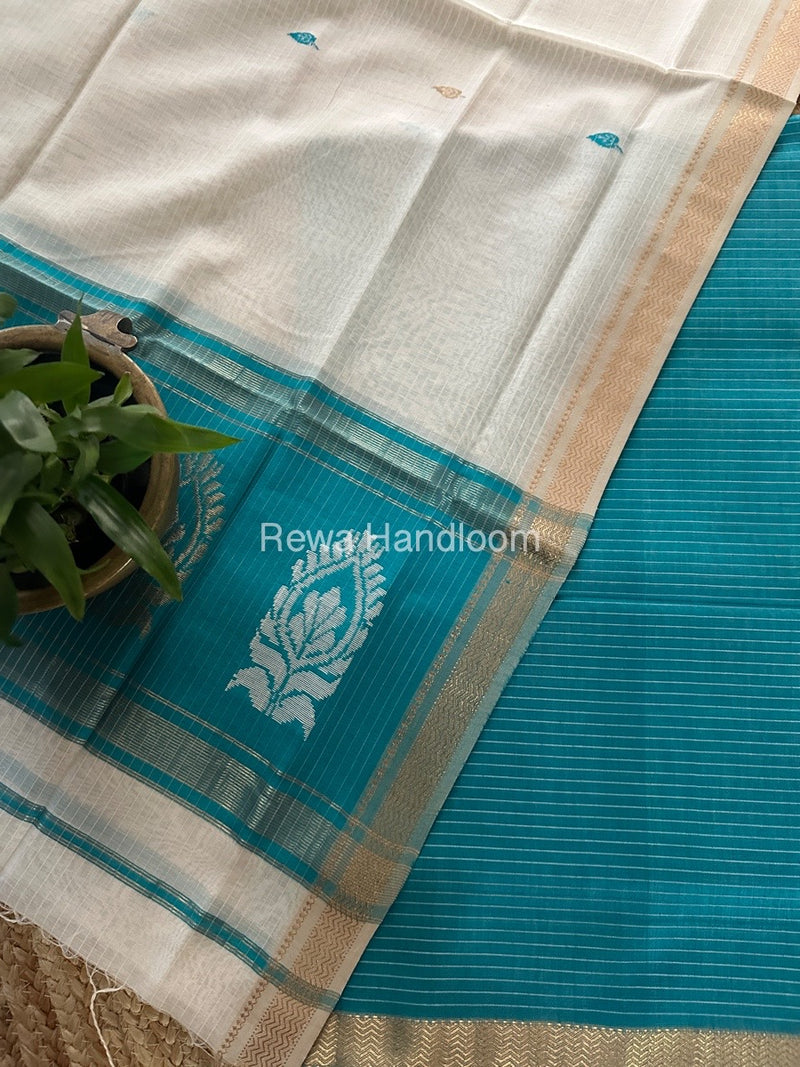 Maheshwari Blue-White Motifs Top-Dupatta Set MS0177