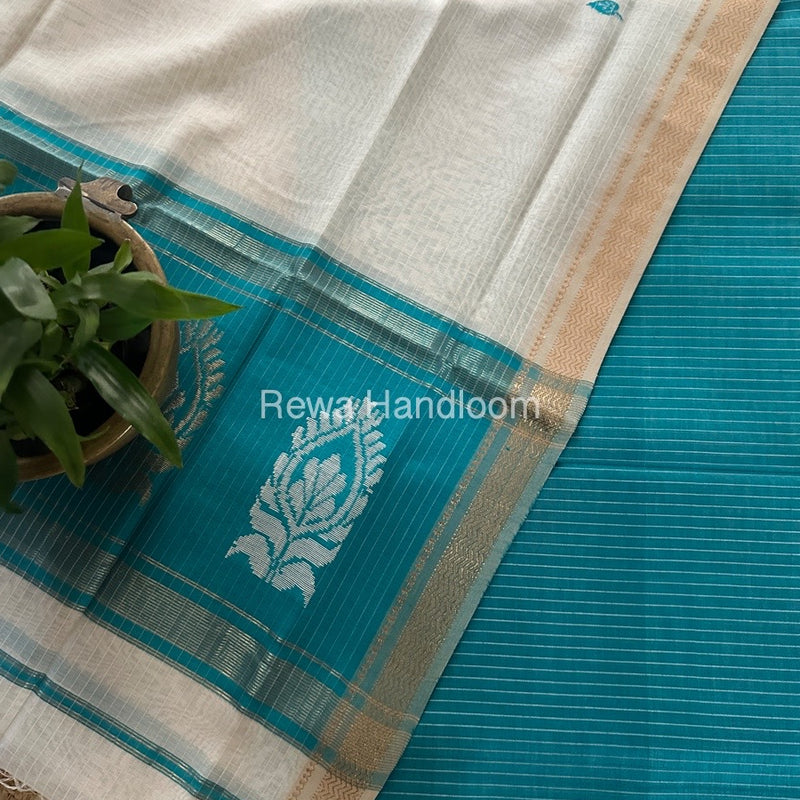 Maheshwari Blue-White Motifs Top-Dupatta Set MS0177