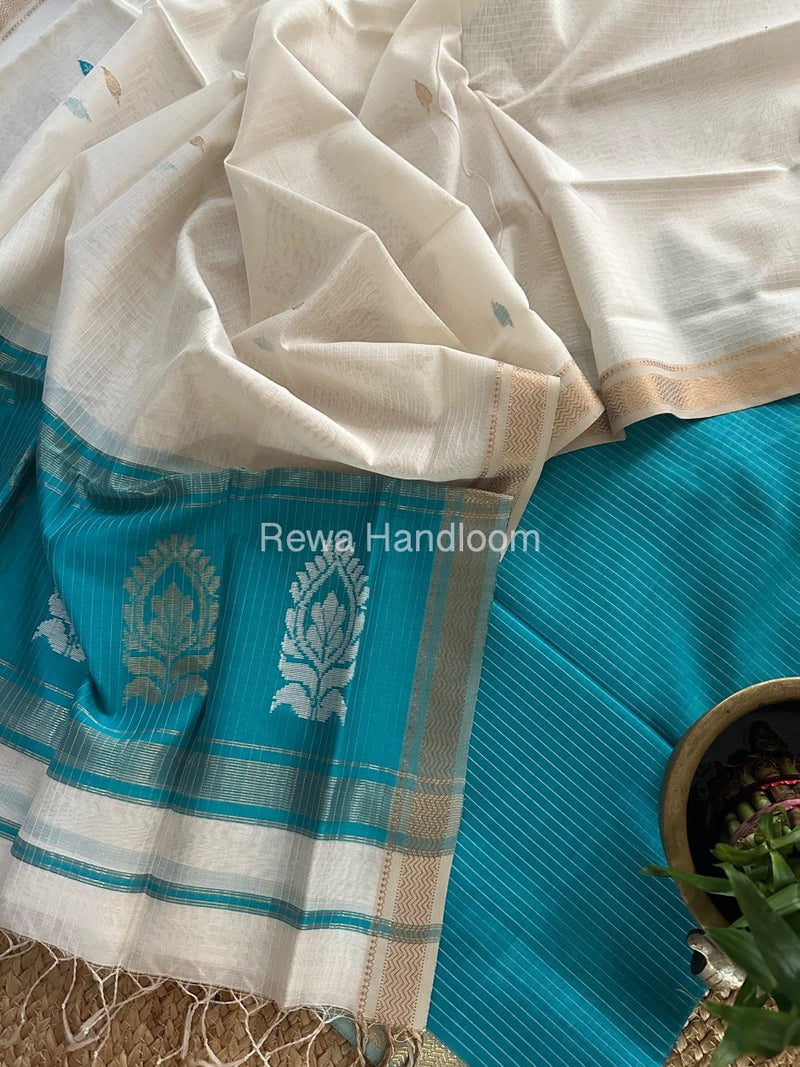 Maheshwari Blue-White Motifs Top-Dupatta Set MS0177