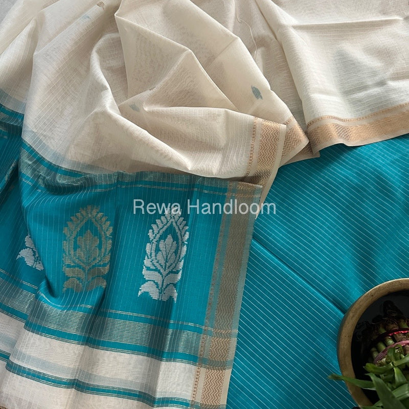 Maheshwari Blue-White Motifs Top-Dupatta Set MS0177