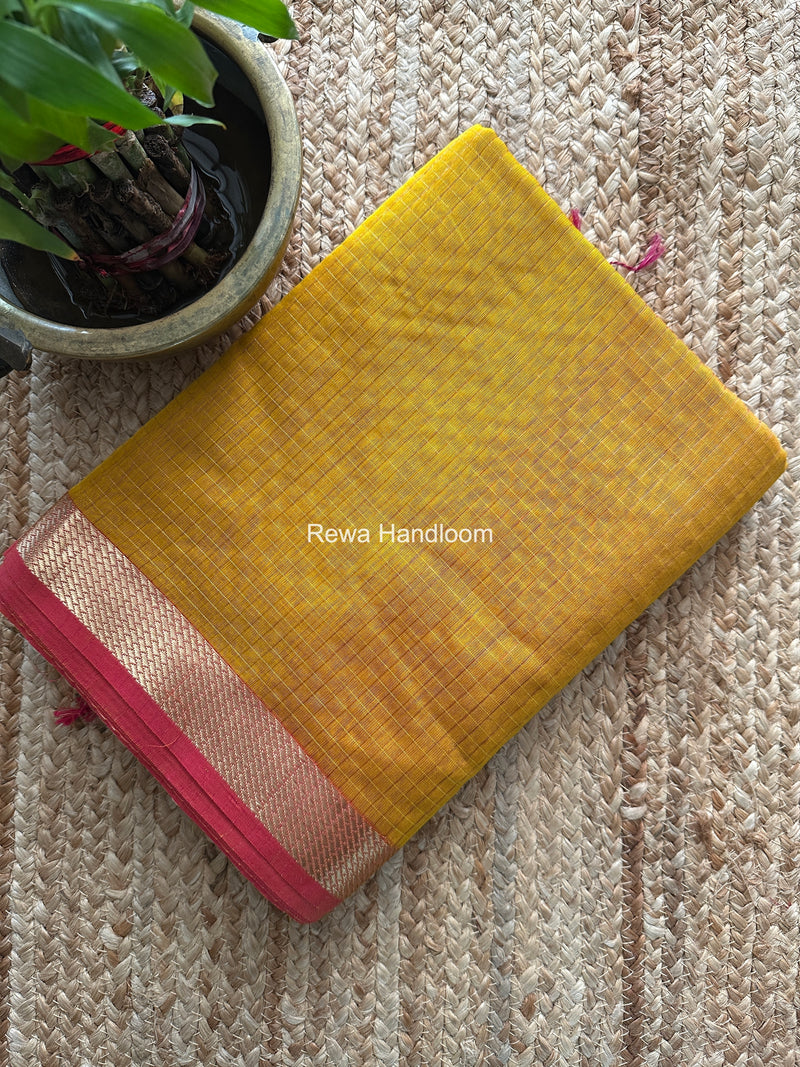 Maheshwari Yellow Zari Checks Shaded Saree ZCSS09