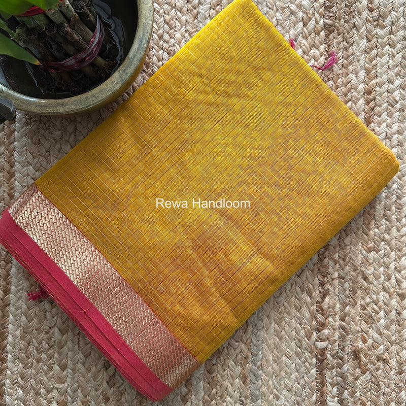 Maheshwari Yellow Zari Checks Shaded Saree ZCSS09