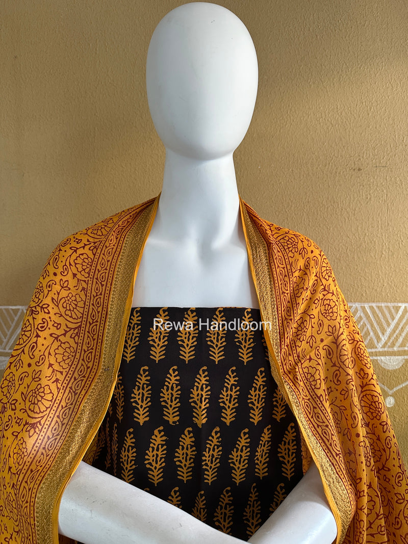 Black-Yellow Bagh Print Cotton Suit BGCSJ0212