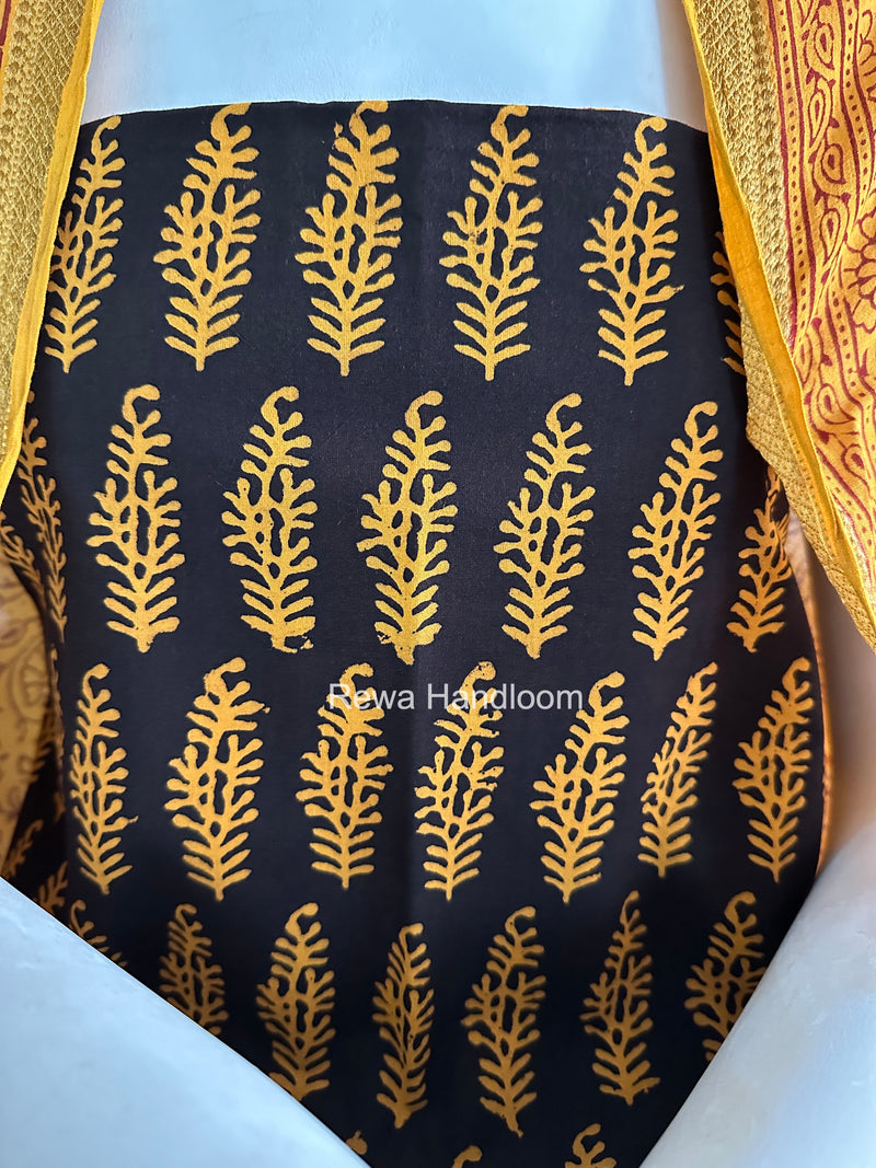 Black-Yellow Bagh Print Cotton Suit BGCSJ0212