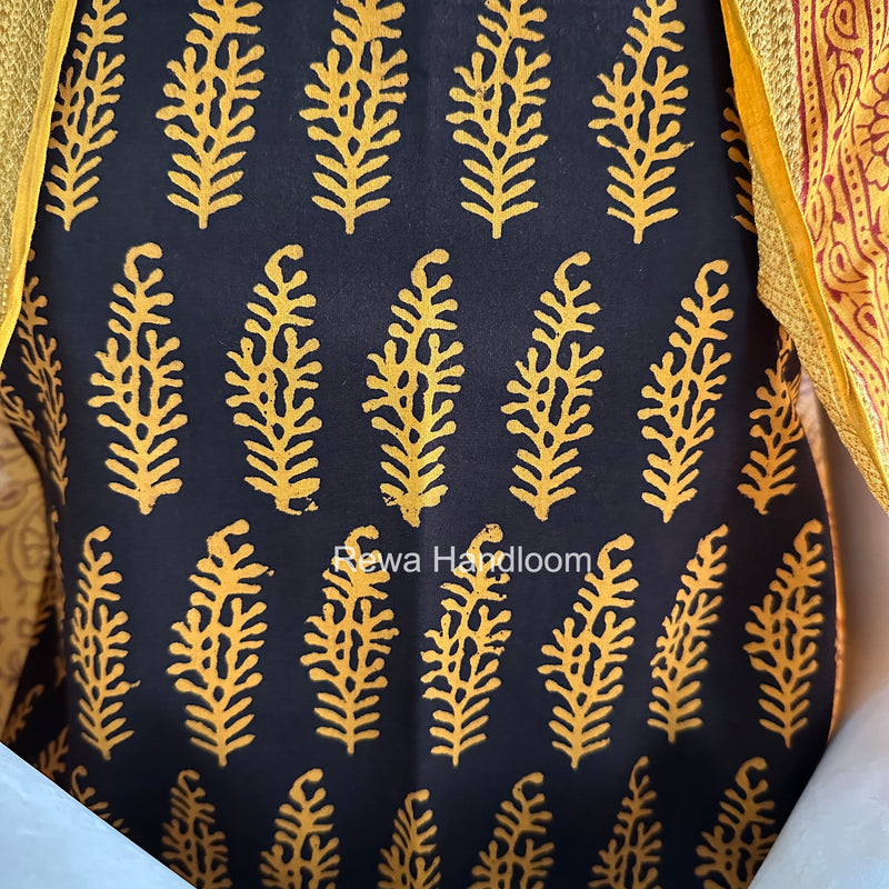 Black-Yellow Bagh Print Cotton Suit BGCSJ0212