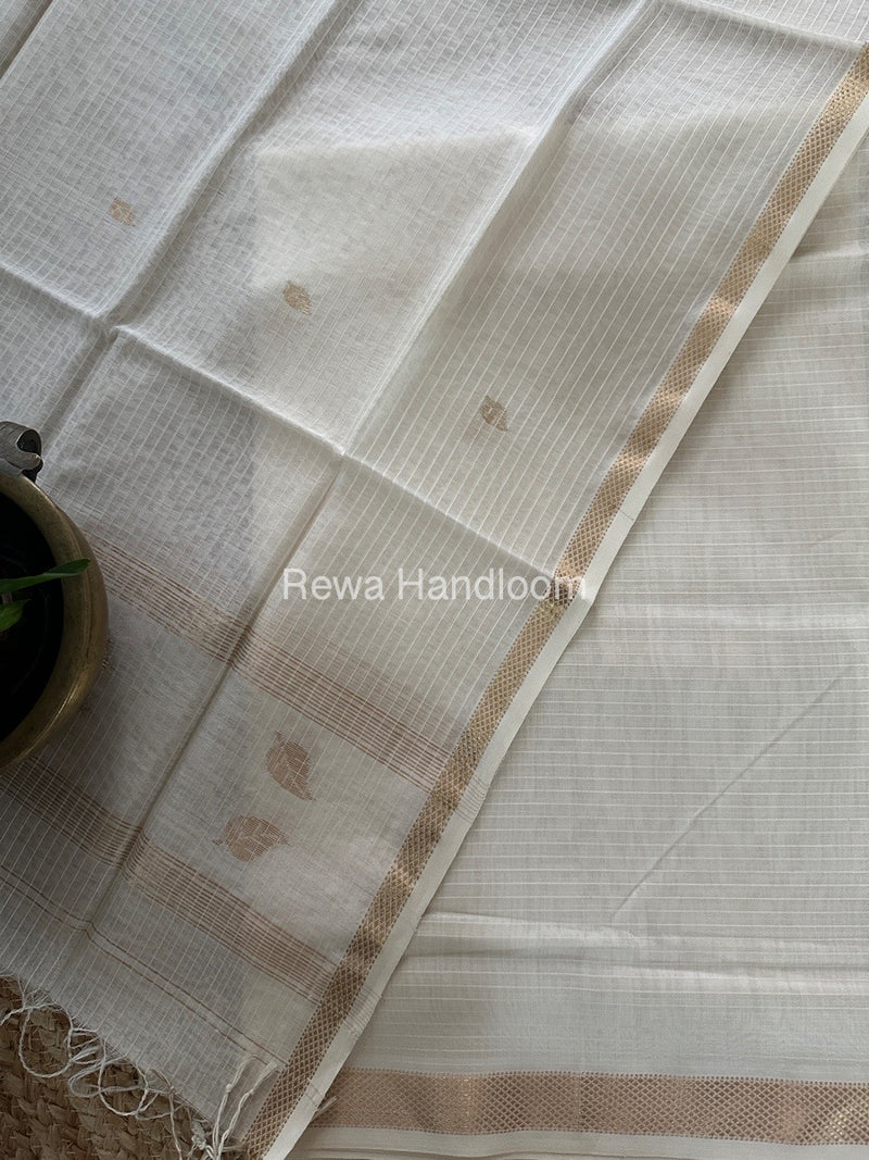 Maheshwari White Patti Butti Top-Dupatta Set MS064