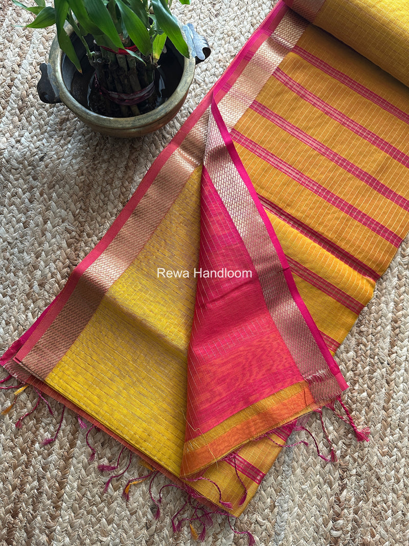 Maheshwari Yellow Zari Checks Shaded Saree ZCSS09