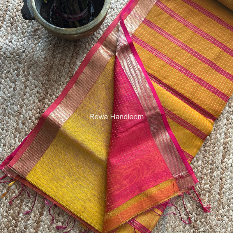 Maheshwari Yellow Zari Checks Shaded Saree ZCSS09