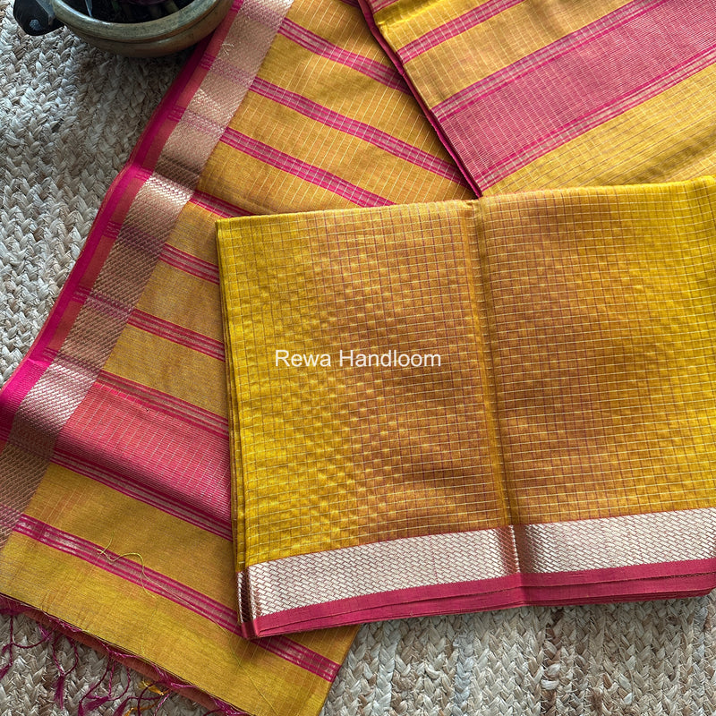 Maheshwari Yellow Zari Checks Shaded Saree ZCSS09