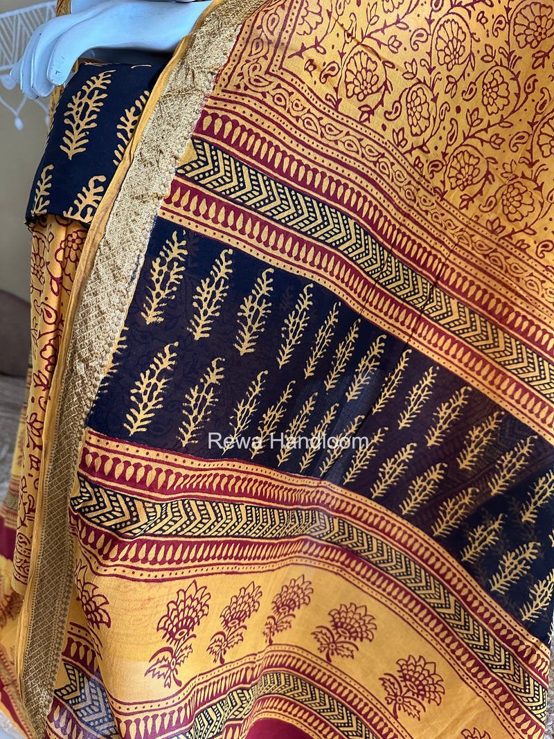 Black-Yellow Bagh Print Cotton Suit BGCSJ0212