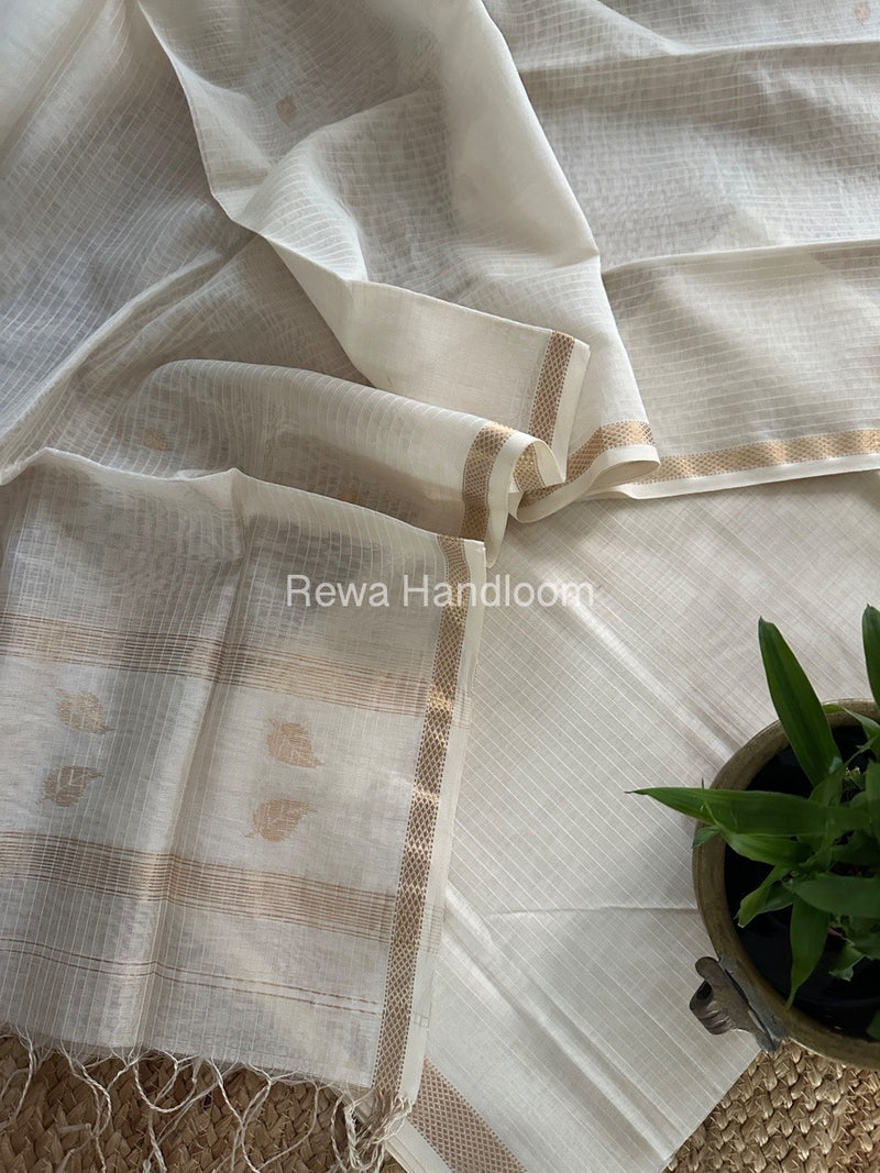 Maheshwari White Patti Butti Top-Dupatta Set MS064