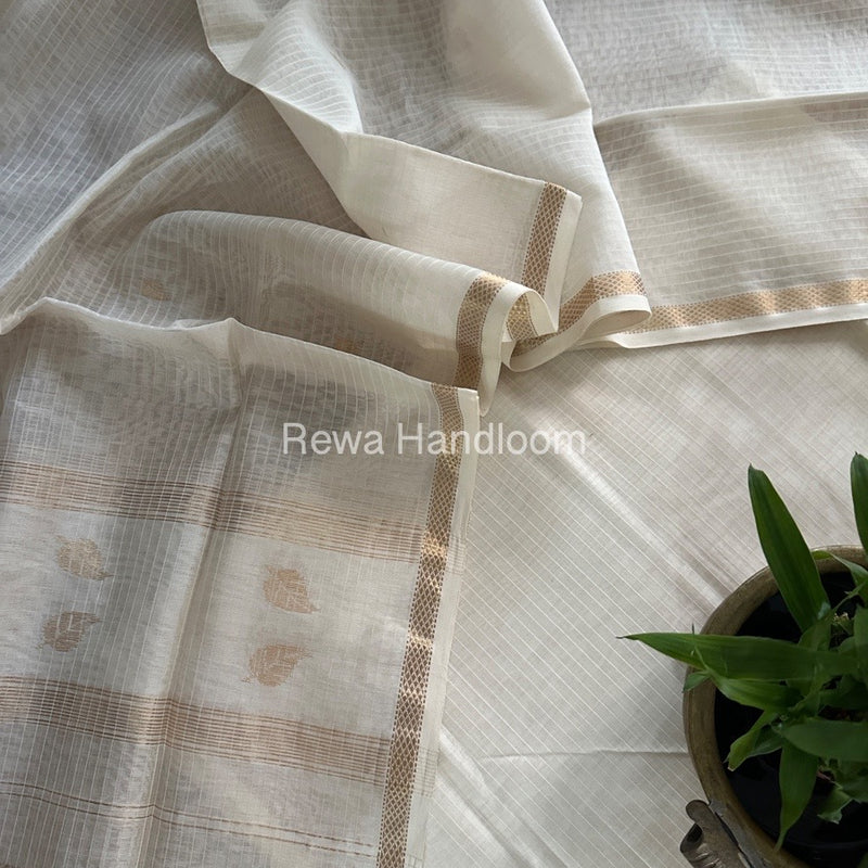 Maheshwari White Patti Butti Top-Dupatta Set MS064