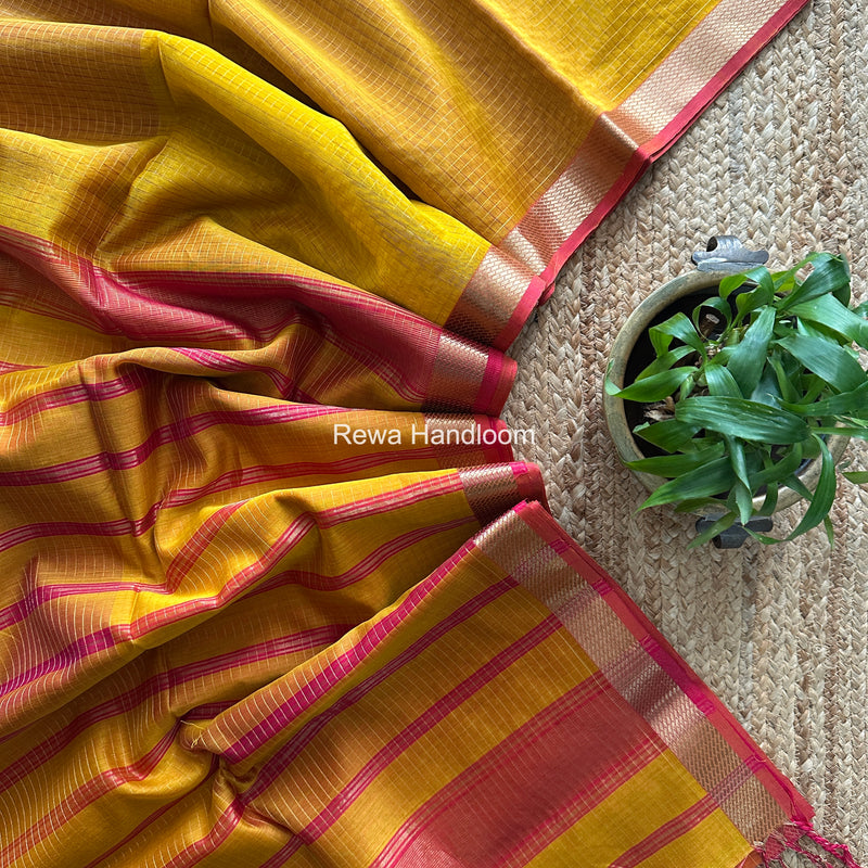 Maheshwari Yellow Zari Checks Shaded Saree ZCSS09