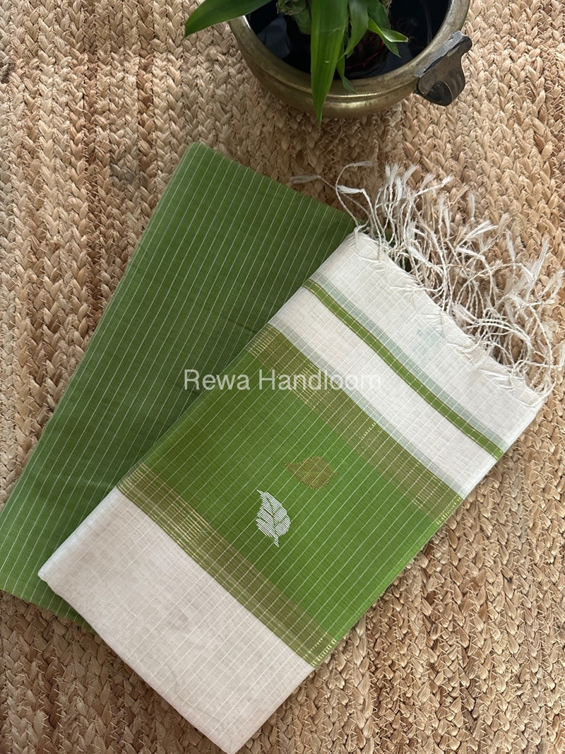 Maheshwari Green-White Patti Butti Top-Dupatta Set MS065