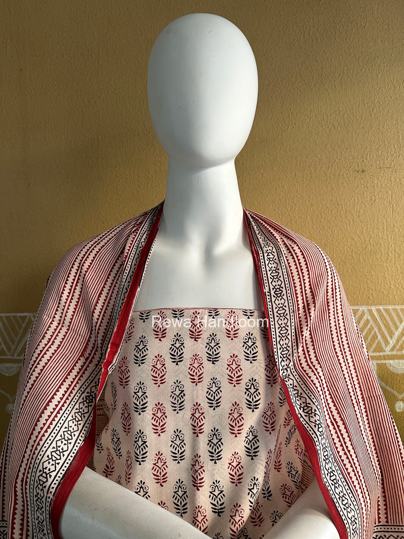 White-Red Bagh Print Cotton Suit BGCSJ0208