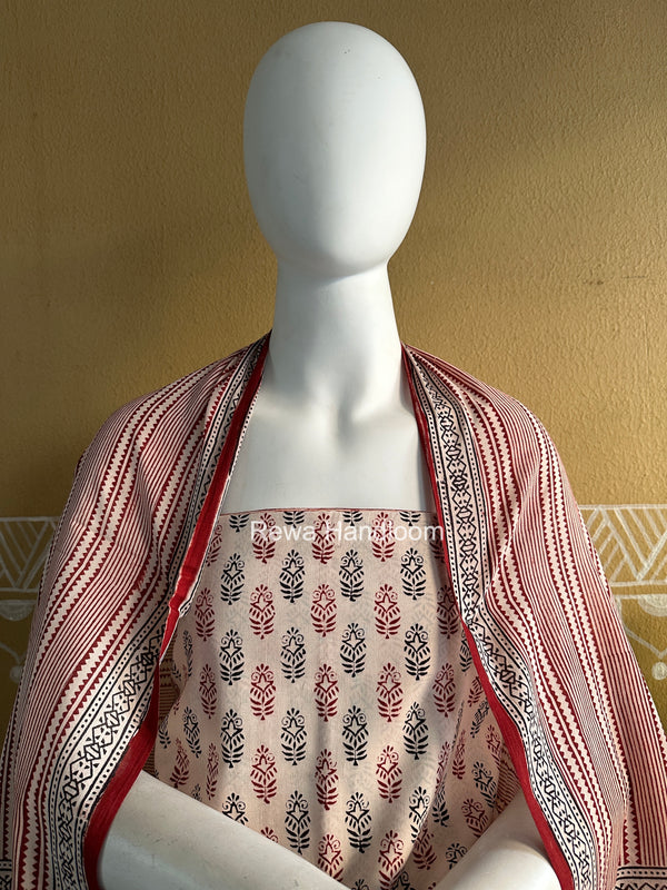 White-Red Bagh Print Cotton Suit BGCSJ0208