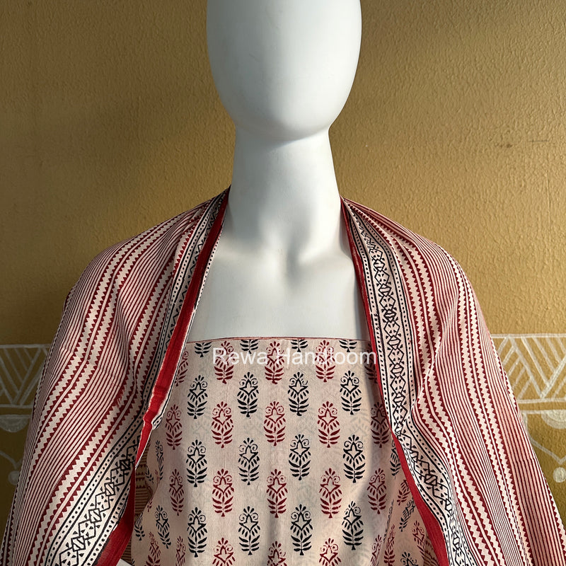 White-Red Bagh Print Cotton Suit BGCSJ0208
