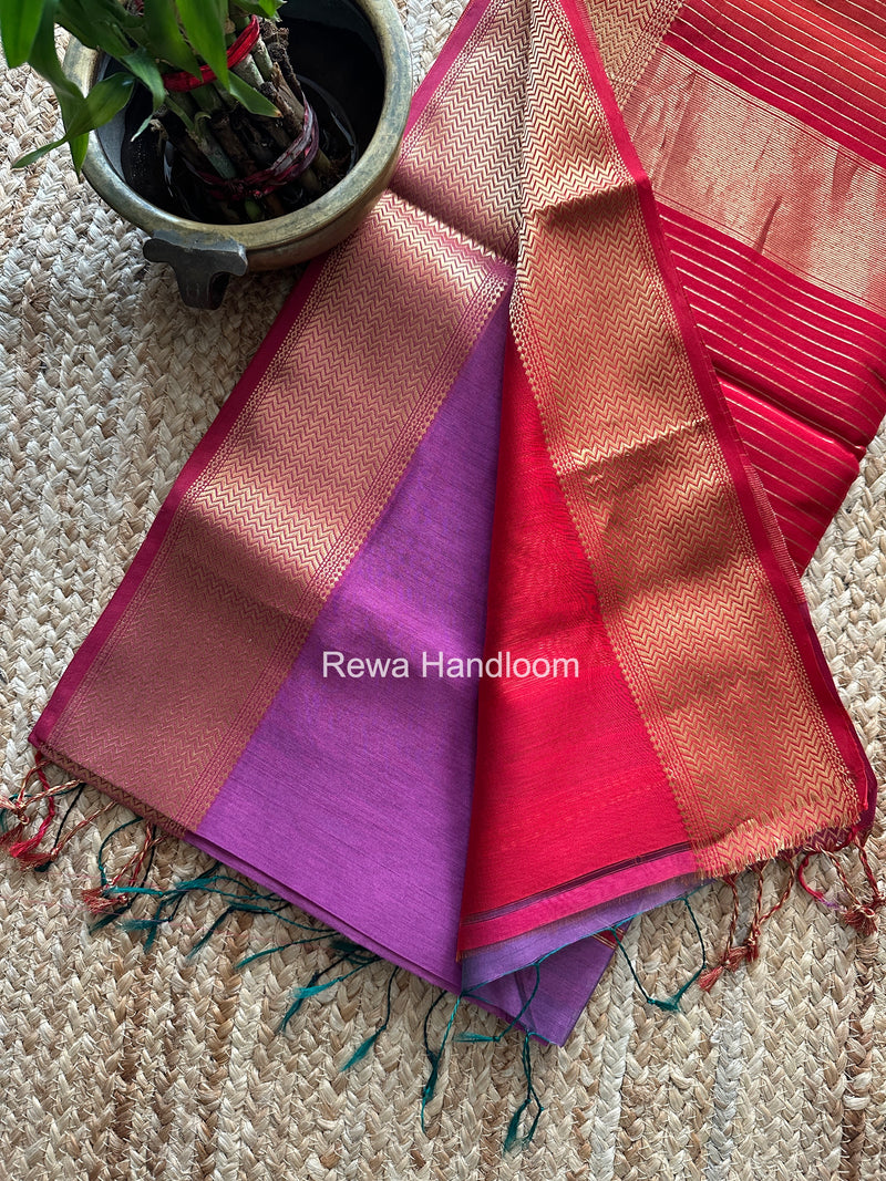 Maheshwari Light Purple Shaded Plain Saree ZBPS01