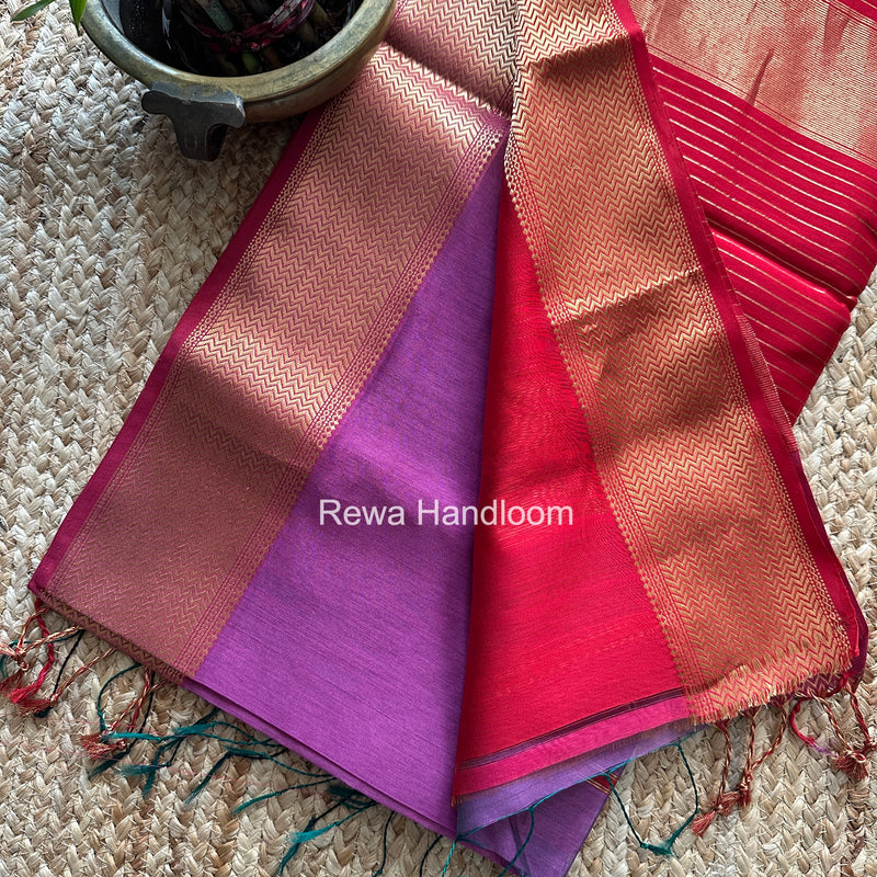 Maheshwari Light Purple Shaded Plain Saree ZBPS01