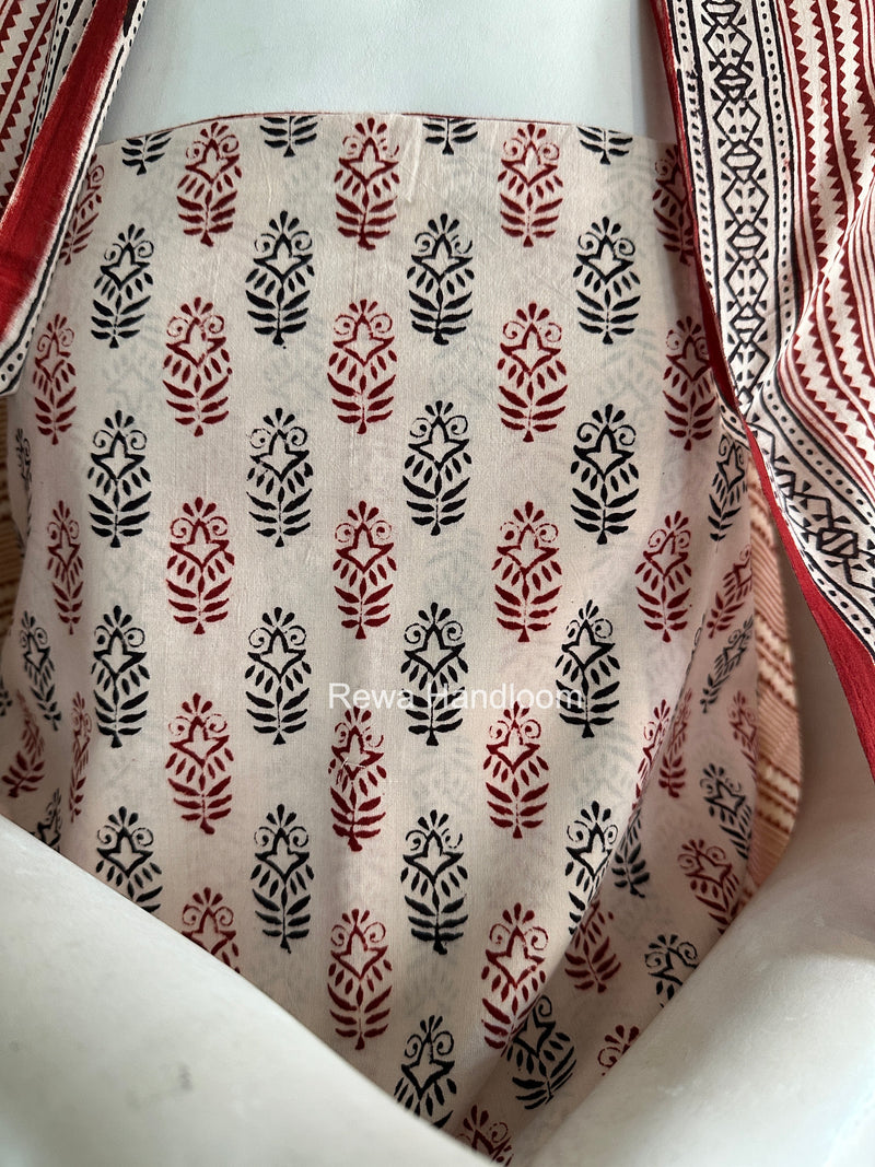 White-Red Bagh Print Cotton Suit BGCSJ0208