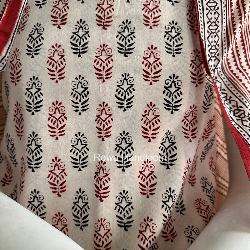 White-Red Bagh Print Cotton Suit BGCSJ0208
