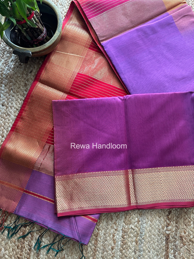 Maheshwari Light Purple Shaded Plain Saree ZBPS01