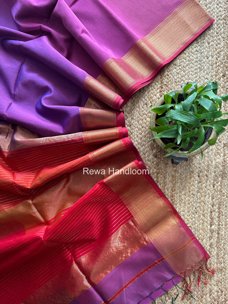 Maheshwari Light Purple Shaded Plain Saree ZBPS01