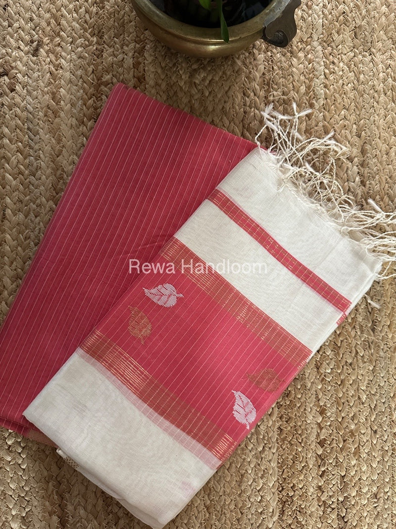 Maheshwari Fuchsia Pink-White Patti Butti Top-Dupatta Set MS069