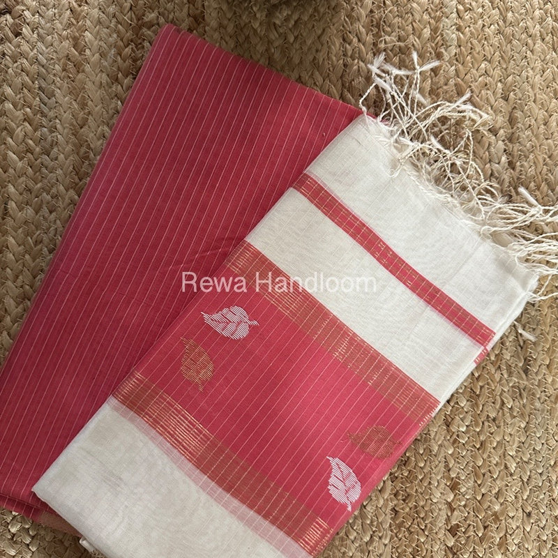 Maheshwari Fuchsia Pink-White Patti Butti Top-Dupatta Set MS069