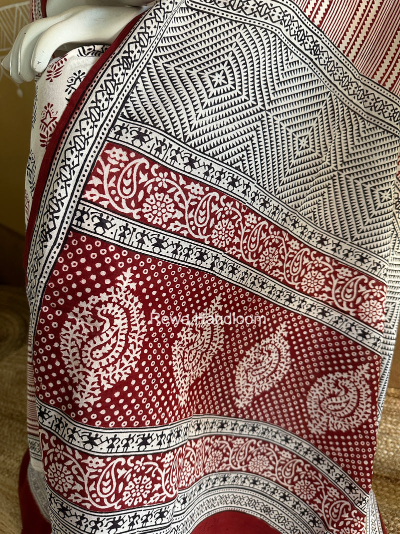 White-Red Bagh Print Cotton Suit BGCSJ0208