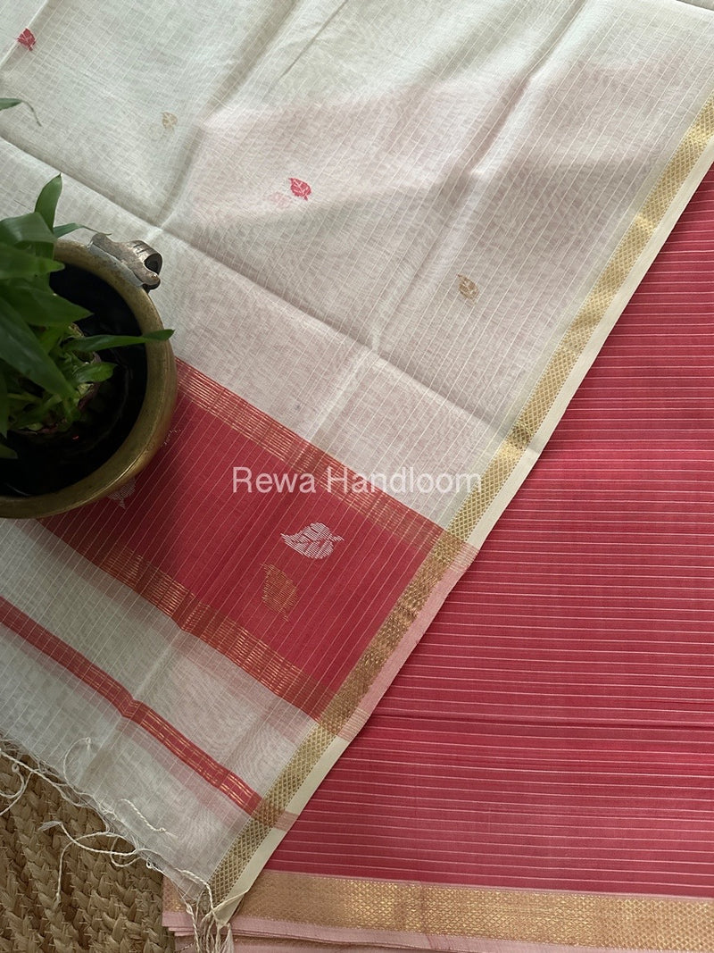 Maheshwari Fuchsia Pink-White Patti Butti Top-Dupatta Set MS069