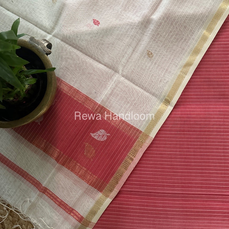 Maheshwari Fuchsia Pink-White Patti Butti Top-Dupatta Set MS069