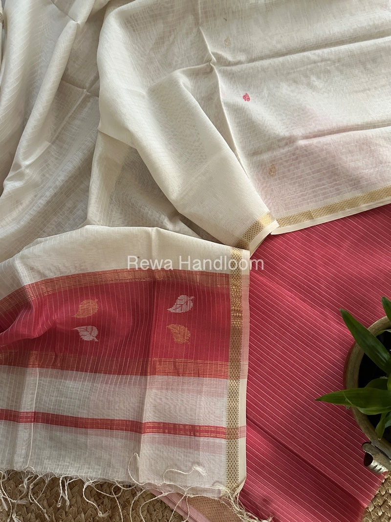 Maheshwari Fuchsia Pink-White Patti Butti Top-Dupatta Set MS069