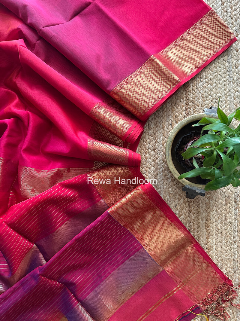 Maheshwari Rani Pink Shaded Plain Saree ZBPS02